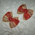Dark Coral And Gold Plaid Silk And Organza Double..