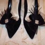 Black Bow Shoe Clips, Black White Wedding, Bridal..