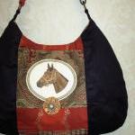 Equestrian Messenger Handbag / Black Ultra Suede..