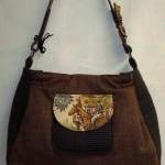 Equestrian Collection Tote Brown Tweed Wool With..