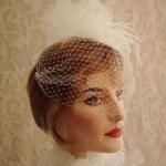 Paris Chic Tulle Birdcage Veil Bow Feather Bridal..