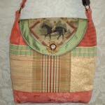 Equestrian Satchel Style Handbag / Coral Gold And..