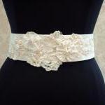 Beaded Wedding Sash Belt / Vintage Ivory Lace,..