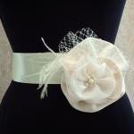 Feather Bridal Sash, Floral Wedding Belt Sash,..