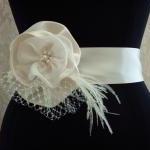 Feather Bridal Sash, Floral Wedding Belt Sash,..