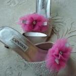 Glam Shoe Clips Bright Pink Tulle, Silver Bow And..