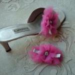Glam Shoe Clips Bright Pink Tulle, Silver Bow And..
