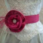 Floral Bridal Sash Belt / Bright Pink Fuchsia,..
