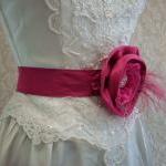 Floral Bridal Sash Belt / Bright Pink Fuchsia,..