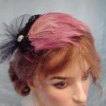 Diva Feather Fascinator Pink And Black For Dance..