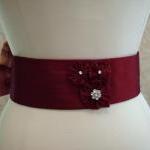 Glam Bridal Belt Handcrafted In Dark Red Taffeta..