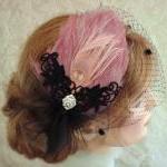 Diva Feather Fascinator With Black Chenille Dot..