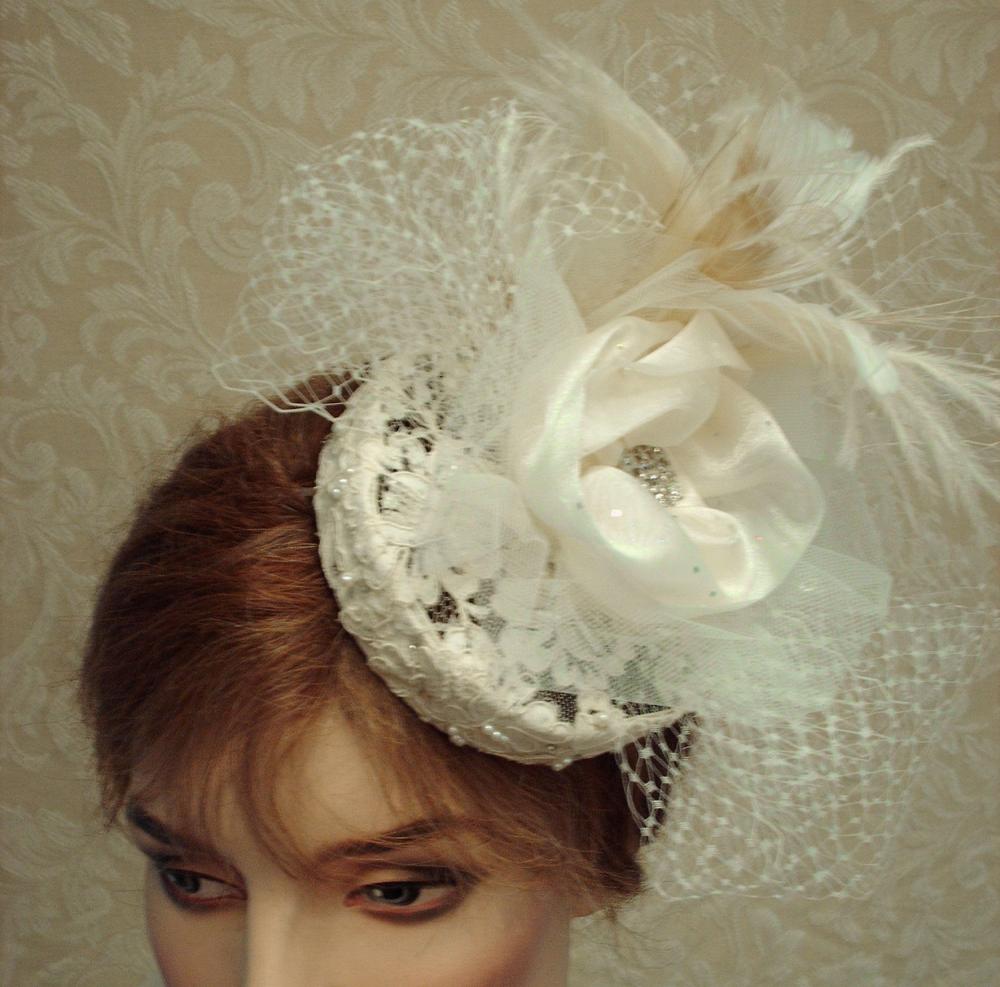 Ivory Bridal Hat Cocktail Hat Wedding Headpiece With Feathers Vintage ...