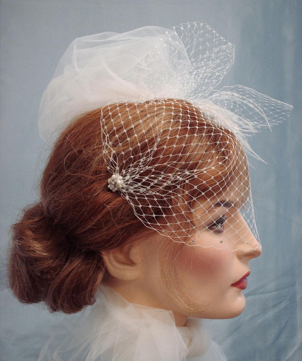 Paris Chic Bandeau Birdcage Veil Embellished With Crystals Pearls And Crystal Beads