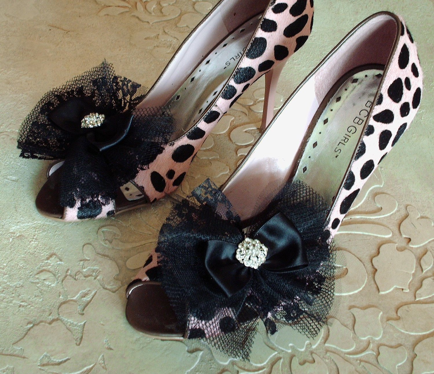 Glam Black Bow Shoe Clips / Lace Tulle And Satin Ribbon Bow Hair Clips